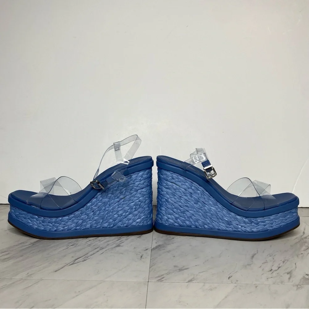 Schutz Caryne Blue Wedge Heel Sandal 10 1/2 B